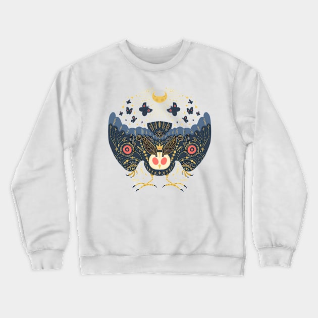 Celestial Blue Mothman with Red Eyes Crewneck Sweatshirt by narwhalwall